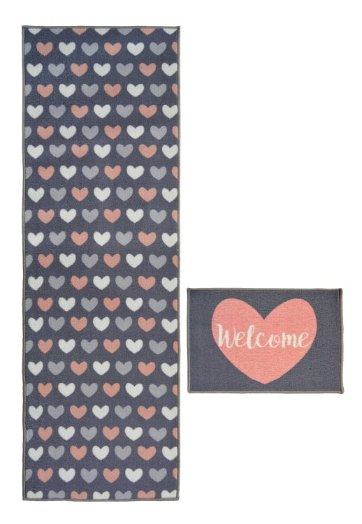 DECO WELCOME HEARTS GREY