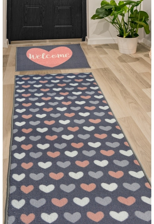 DECO WELCOME HEARTS GREY